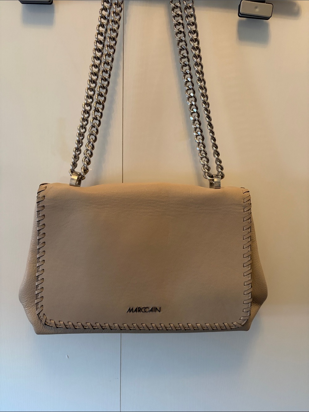 Marc Cain Taupe Leather Shoulder Bag with Silver Chain